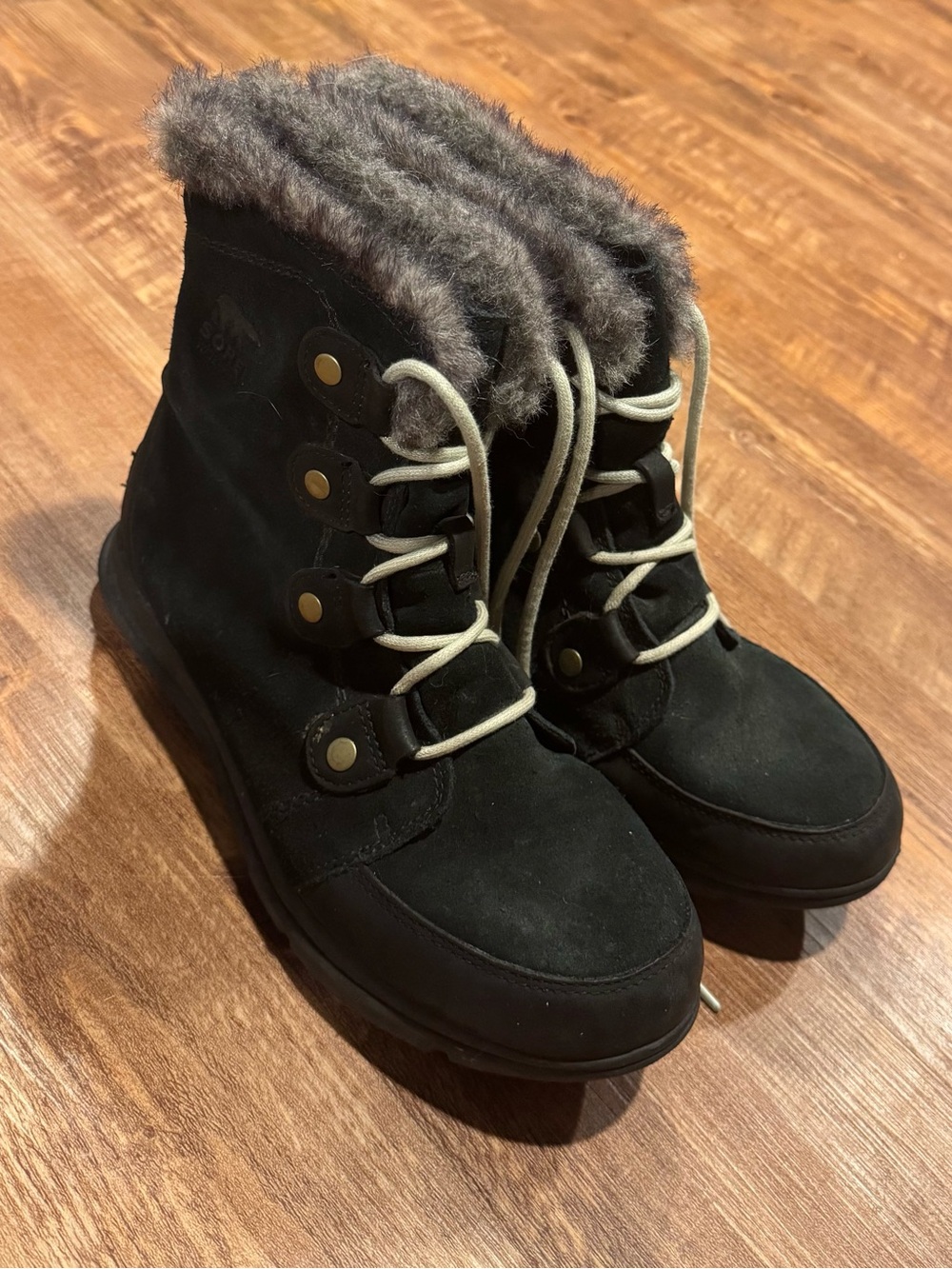 Sorel Women’s Explorer Joan Waterproof Boot Black Suede Size 8